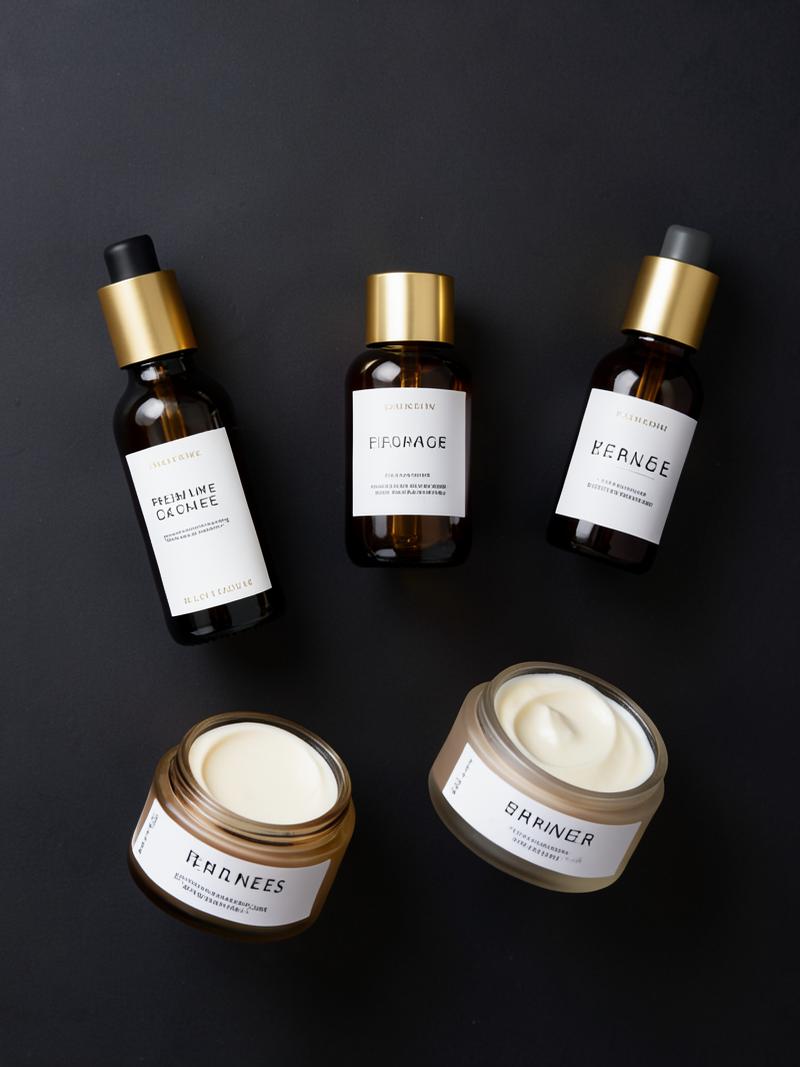 Premium skincare serum bottles and cream jars