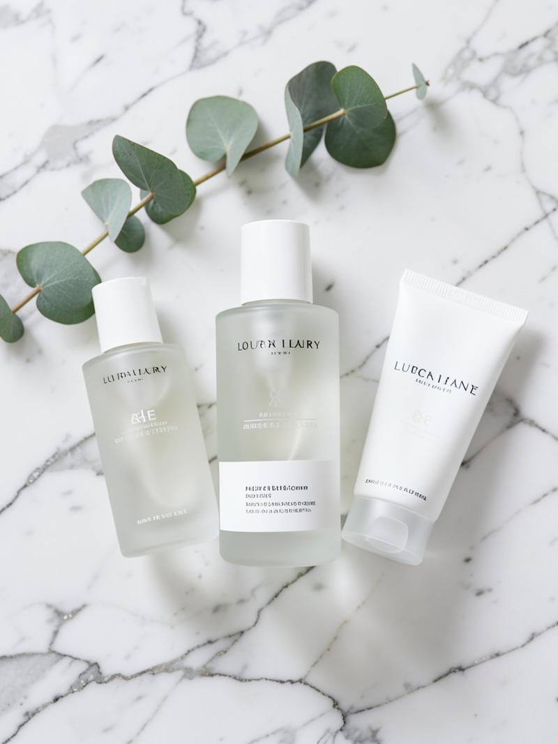 Luxury skincare gift set with cosmetic bottles