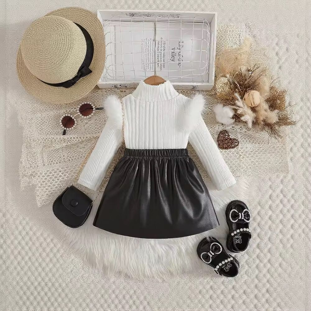 Kids apparel — knit top with skirt set